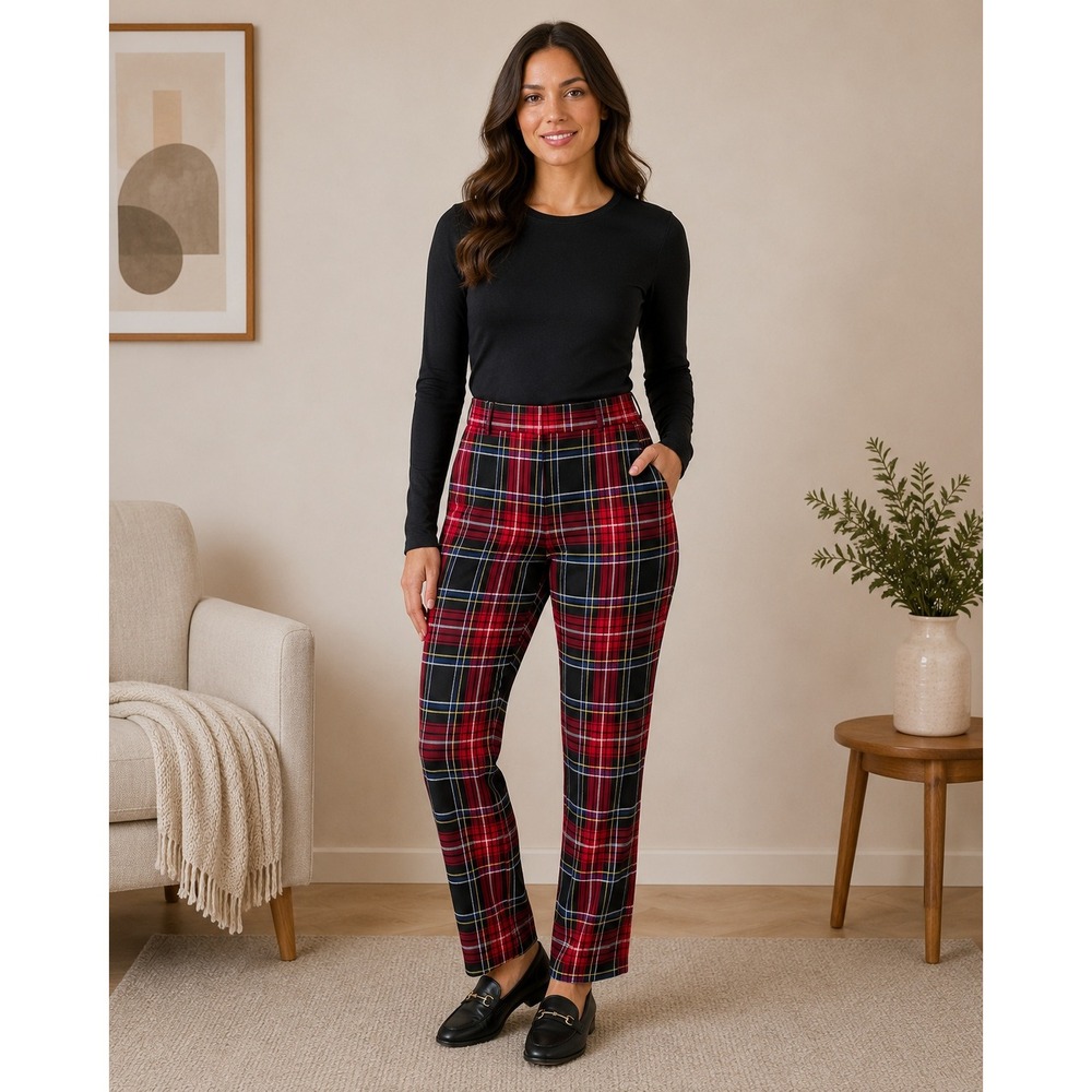 Draper James Tartan Plaid Trousers Women Medium Red Holiday Pants Academia
